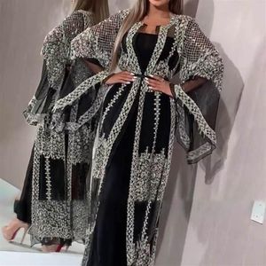 Etnik Giyim 2021 Abaya Dubai Müslüman Elbise Lüks Yüksek Sınıf Payetler Nakış Dantel Ramazan Kaftan İslam Kimono Kadınlar Türk 226c