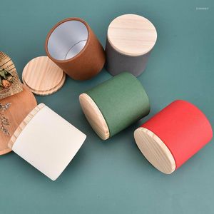 Garrafas de armazenamento 1pc Caixa de papel de recipiente de café redonda com tampa de madeira Caixas de embalagem seladas