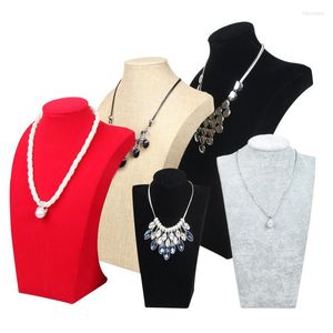 Jewelry Pouches Mannequin Bust Velvet Suede Linen Necklace Pendant Earring Display Stand Holder