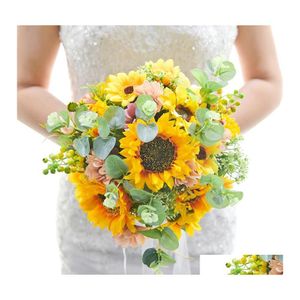 Dekoracyjne kwiaty wieńce sztuczne bukiet słonecznika jedwabny Fake Flower Flower DIY Wedding Bukiety Centerpieces