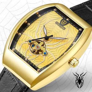 Wengle Neue Tevise Spinne Quadrat Männer Leuchtende wasserdichte Gürtel Tourbillon Automatische Casual Luxus Geschenk Kleid Mechanische Uhren270R