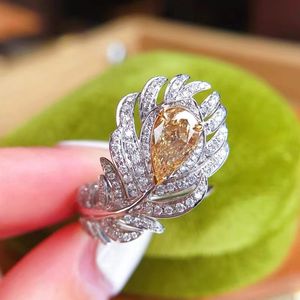 Sparkling Wedding Rings Luxury Jewelry 925 Sterling Silver Water Drop Yellow Topaz CZ Diamond Gemstones Moissanite Party Women Engagement Open Adjustable Ring