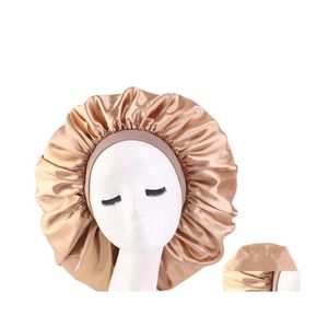 Beanie/Skull Caps Women Solid Color Bonnet Beanie Night Sleep Satin Soft Extra Large Headwear Headwrap Hair Care Hat Drop Delivery F Dhxeh