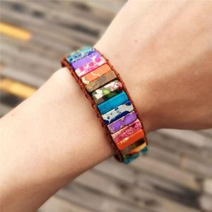 Bangle 6PCS Handmade Multicolour Natural Turquoises Stone Bracelet Adjustable Leather Wrap Couples Bracelets Creative Gifts For Girls