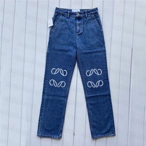 Designer Broderi Jeans Kvinnor Höst Vinter Jeans Mode Raka Byxor Casual Style Lös byxa