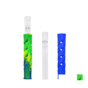 Smoking Pipes Sile Glass Straight Bar Hollowing Out Pattern Smoke Pipe Colorf Portable Accessories Cigarette Holder Sale 3Gl Drop De Oth8R