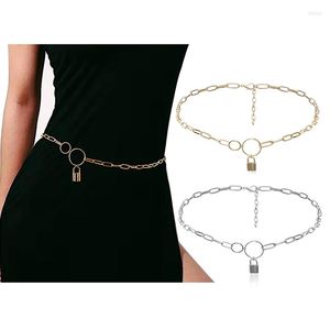 Belts AWAYTR Women Fashion Belt Lock Design Hip High Waist Band Gold Sliver Narrow Adjustable Metal Chain Chunky Fringes Accessories