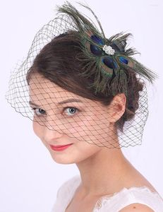 Nakrycia głowy Vintage Weselna Wasłona czarna kość słoniowa Bridal Birdcage Hat Peacock Pióro Chicka narzeczona fascynator fascynator zasłony dla kobiet