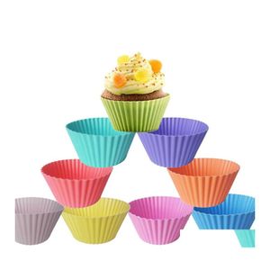 Cupcake 7Cm Diameter Round Shaped Baking Molds Sile Non Stick Cup Diy Home Bakery Muffin Mods Drop Delivery Garden Kitchen Homefavor Dhg45