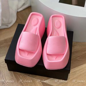 Wedge Nylon Slippers Slides Women 2023 Beach Designer Thick Soled Slipper Sandals Black Blue Pink Increase Shoes Fashion Counter Quality 10cm High Eur Size 36-41