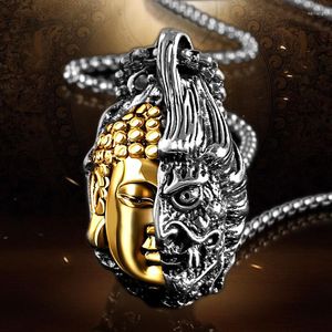 Ketten Gute und böse Buddha Titanium Stahl Halskette Herren trendige Marke All-Match-Kleidung Dämon Ein Gedanke Anhänger einfach