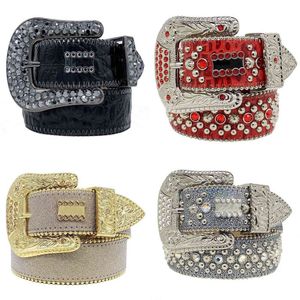 Womens belts colorful rhinestone men belt as birthday gift classic flower skull buckle ceinture luxury leather multi size designer lovers inlaid diamond belt