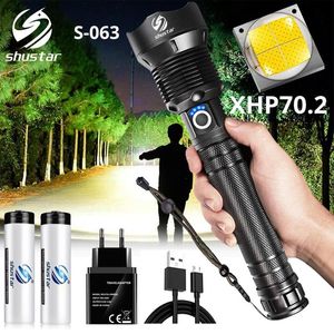 Powerful LED Flashlight With XHP 70.2 Lamp bead Zoomable 3 lighting modes Torches Support for Mircro charging hunting lamp