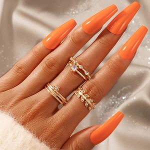 Clear Crystal Stone Leaf Joint Ring Sets Charms Gold Colro Alloy Metal for Women Men Bohemian Jewelry 3pcs/sets