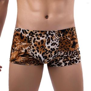 Cueca boxers masculinos calcinha sexy com troncos de leopardo bolsa bulge bolsa cueca boxer short respirável slip homme