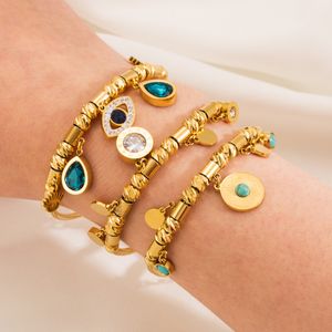 S3370 Retro Light Luxury Bracelet For Women Evil Eye Zircon Turquoise Pedant Titanium Steel Bracelets