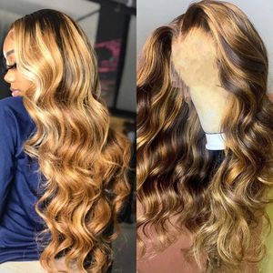 Lace Wigs Highlight Front Human Hair Ombre Honey Blonde Brown Short Bob al 30 Inch Loose Body Wave for Women Wig 221212