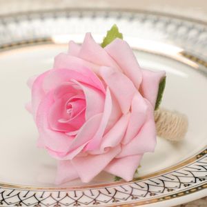 Dekorativa blommor konstgjorda rosblomma servett spänne modernt och enkla elring hushållsartiklar matbord dekoration
