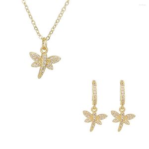 Ketting oorbellen Simple Animal for Women Boho Vintage Gold Color Dragonfly Dangle Drop Earring Luxe Zirkon Choker