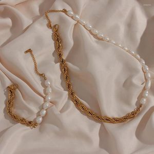 Colares de pingentes meio de água doce de água doce aço inoxidável colar de gargantilha torcida para mulheres joias de declaração elegantes