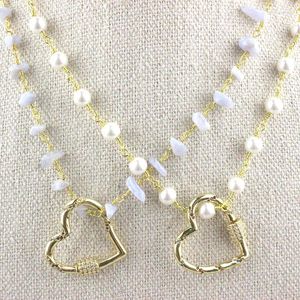 Pendant Necklaces 16inch 5pcs/lot Design Cz Clasp Necklace Heart Shape Cubic Zircon Component Plated Rosary Chain Wholesale