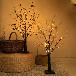 Strings Red Berry Fairy Tree Light Gold Fruit Battery Christmas Table Lamp Garland Branches Lights For Xmas Holiday Party Lighting