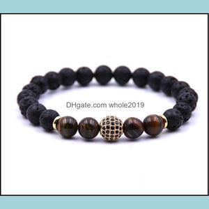 Maschile e perle da donna Bracciale elastico elastico pietra naturale yoga lava vulcanica roccia rotonda a sfera di consegna di gioielli di consegna di gioielli dhfn3