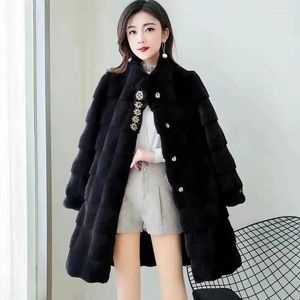 Kvinnors päls 2022 vinterstativ krage kvinnor jacka svart mode smal temperament kvinnlig faux mink fleece rockar varm parkor outwear