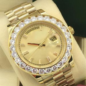 18k Yellow Gold Day-Date Automatic Movement Men's Watch Big Diamond Bezel 41mm Herrens handledsklockor233y
