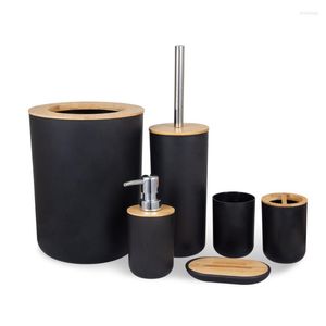 Banyo Aksesuar Seti 6 Plastik Banyo Aksesuar Bambu Diş Fırçası Tutucu Diş Macunu Dispenser Kılıf Sabun Kutusu Tuvalet Duş Depolama