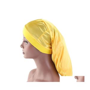 Beanie/Skull Caps Solid Color Long Sock Sleep Hat Lap Night Hair Care Bonnet Women Wide Band Elastic Headwear Drop Delivions Dho6u