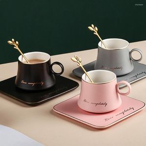 Cups Saucers 3PCS Ceramic Condensed Coffee Cup And Saucer Set European Style Afternoon Tea Milk Juice Breakfast Spoon Gift Mug