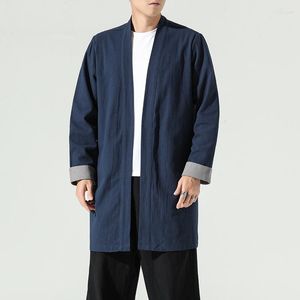 Herren-Trenchmäntel, MrGB, chinesischer Stil, mittellang, lässig, große Größe, Vintage-Strickjacke, Frühling, lockere männliche Kleidung, einfarbig