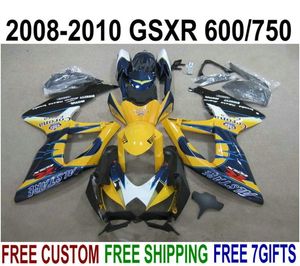 ABS full fairing kit for SUZUKI GSXR750 GSXR600 2008 2009 2010 K8 K9 Blue Yellow Corona fairings set GSXR 600 750 08 09 10 KS605147291