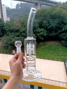 Cachimbos de água Bong transparentes com quádruplo foguete Perc Reciclador de água Dab Rig Filtros de favo de mel Tubos com tigela de vidro