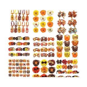 Hundkläder 50st tacksägelsetillbehör Pumpkin Turkiet Fall Pet Cat Bow Ties Liten Middle Large Grooming Drop Delivery Home Garde DHM64