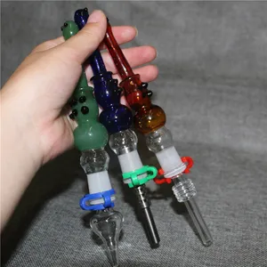 Mini Nectar Pipe Hookah Kit 14mm Dab Straw Oil Rigs Glass Vattenrör Titan Tips