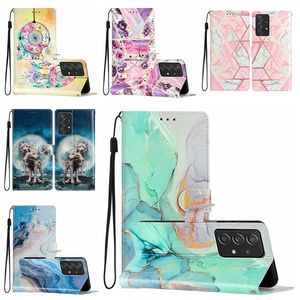 Geometry Marble Leather Wallet Cases For Samsung M33 M53 M23 M32 M52 A22 4G 5G A32 Galaxy A42 A52 A72 A33 A53 A73 Stone Animal Cat Flower Butterfly Flip Cover Card Pouch