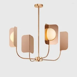 Pendant Lamps Europe Rose Gold / Metal Leaves G9 Led Chandelier Luxury Living Room Lustre Milky Glass Lighting