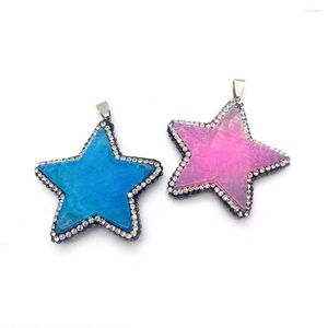 Charms Natural Stone Crystal Agate Pendants Pentagram Inlaid Rhinestone Jewelry DIY Making Necklace Earring Star Shape Accessory