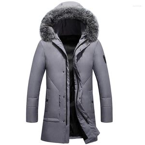 Piumini casual da uomo caldi Collo di pelliccia invernale Cappotti lunghi 90% Piumini d'anatra bianchi Parka antivento Uomo per il marito