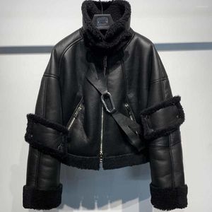 Kadın Deri Femail Shearling Ceket Bayanlar Gerçek Kuzu Kürk Matar