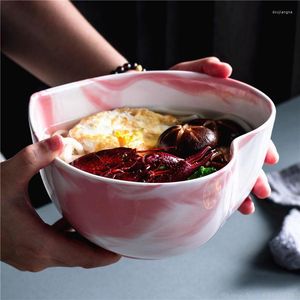 Bowls Creative Big Soup Bowl Large Heart-shaped Home Restaurant Salad Ceramic Marble Texture Ramen Instant Noodle