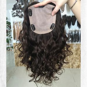 15x16 cm European Human Hair Topper Silk Base Toupee Curly Virgin Hair Extension with Clips for Women