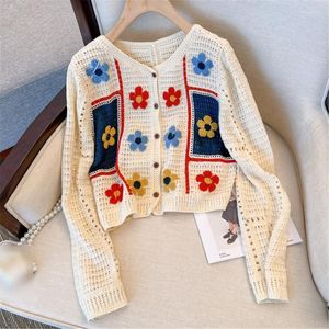 Women's Polos Loose Long Sleeves Knitted Sweater Coat Hollow Floral Crochet Cardigan For Women