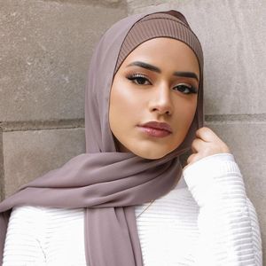 Roupas étnicas Moda de moda de tricô de malha de barro muçulmano hijab cor lisa coloração feminina subdscarf capô de um tamanho de tamanho pronto