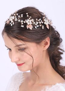 Headpieces Vintage Leaves And Rose Gold Headwear Female Glamour Fascinators Crystal Pearls Hair Jewelry Wedding Bridal Accessories