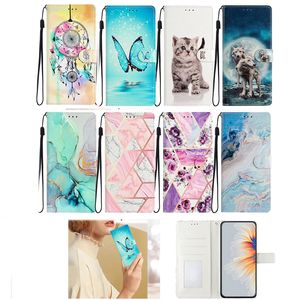 Custodie a portafoglio in marmo animale per Samsung S23 Ultra A04E A34 5G A54 A14 A23 A04 A04S S22 Plus S21 S20 FE Nota 20 Geometry Cat Wolf Leather Flower Rock Flip Cover ID Card Pouch