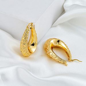 Hoop Earrings Clip For Women Flower Pattern Bridal Wedding Jewelry Accessory Gifts 24K Gold Plated Copper