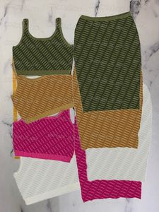 Luxury Knit Women Dress Designer beskuren ärmlös stickad kamisol kjol set ins trendiga tank tops midi kjolar 4 färger